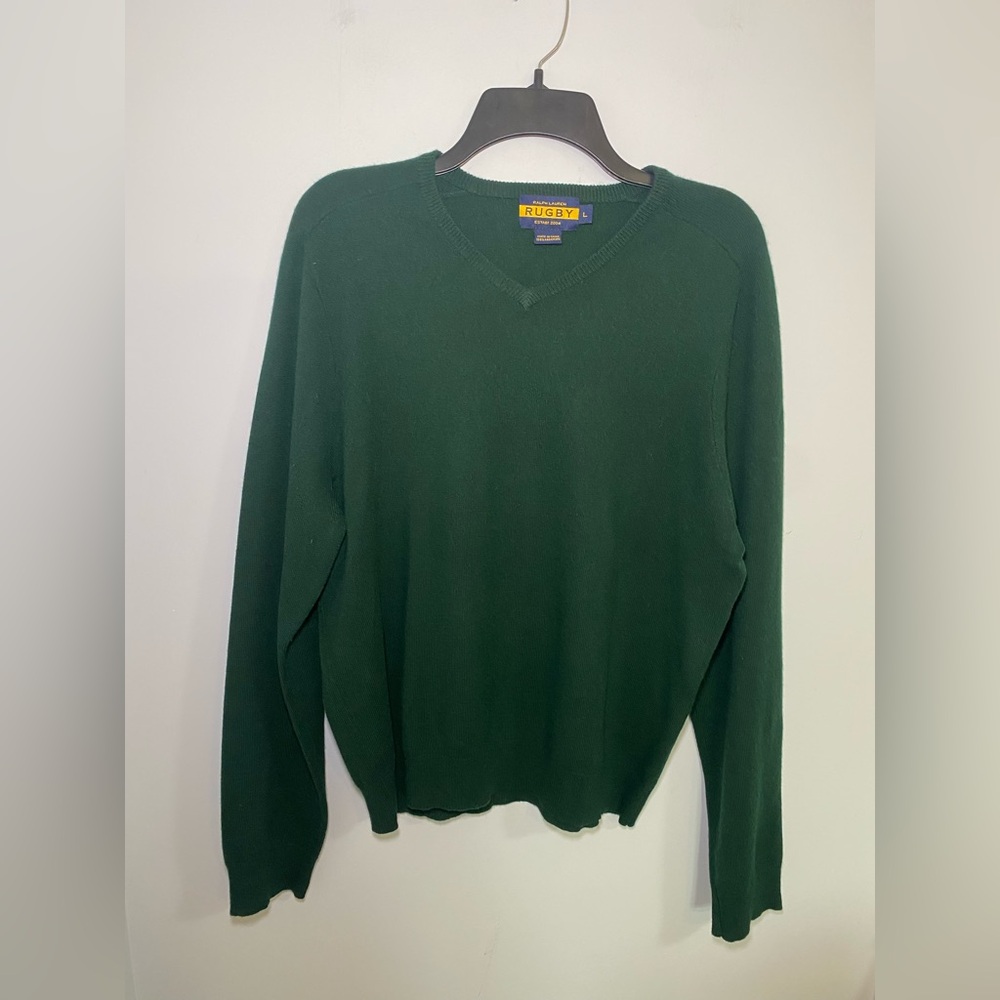 Rugby Ralph Lauren Men’s Forest Green 100% Cashmere V-Neck Sweater Size L
